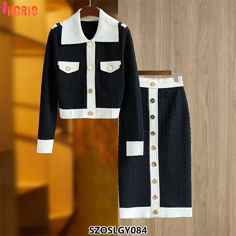 

Autumn 2025 new sweater 2 piece set women's casual knitted shirt long skirt suit office ladies-SZOSLGY084
