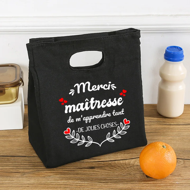 Sacos térmicos de sorvete com estampa francesa, saco de almoço portátil isolado de lona bento tote térmico escolar bolsa de armazenamento de