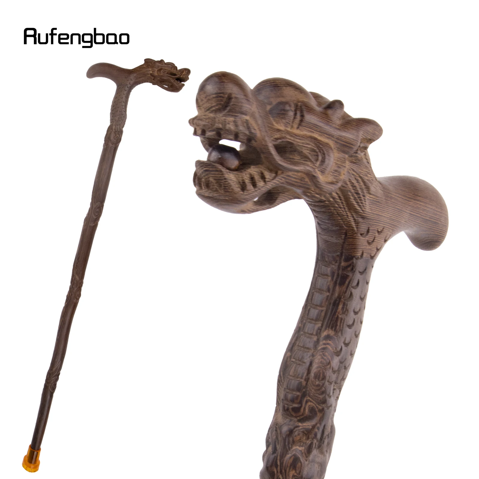 Brown Dragon  Bite Ball Wooden Single Joint Fashion Walking Stick Decorative Cospaly Cane Mace Crutch  Wand Crosier 94cm