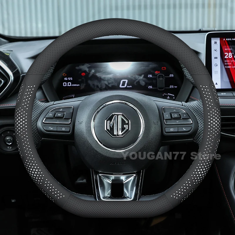 

Leather Car Steering Wheel Cover For MG5 2021 20222023 2024 2025 D-type Anti-Slip Breathable Auto Steering Wheel MG5 Accessories