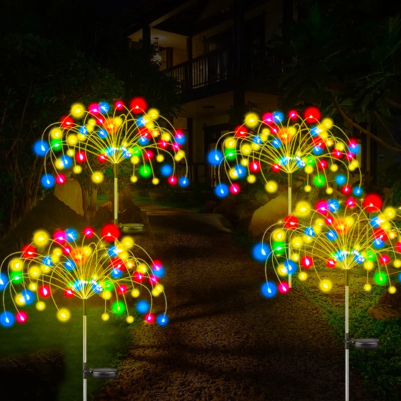 Luces LED solares de fuegos artificiales para decoración de jardín al aire libre, luces de hadas impermeables para Patio, césped, Patio, balcón, lámpara Solar de Navidad