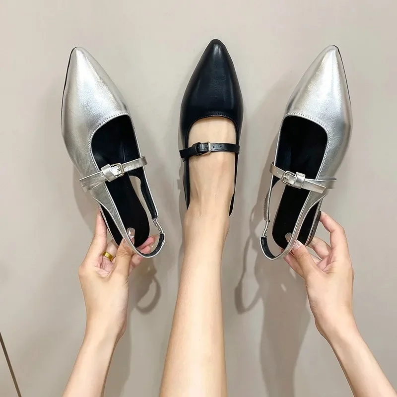 2024 Hot Sale Female Shoes Closed Toe Women's Sandals Daily Dress Sandals Women Pointed Toe Slip on Buckle Low Heel Ladies Shoes image 5