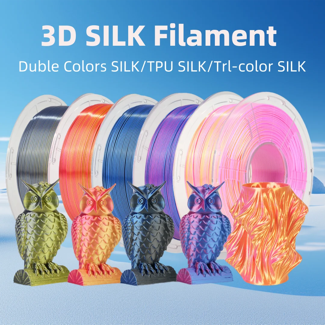 JAYO 3D SILK PLA+/Duble Colors SILK/TPU SILK/Trl-color SILK 1.75mm 5Rolls 3D Printer Filament 100% No Bubble for 3D Printer& Pen