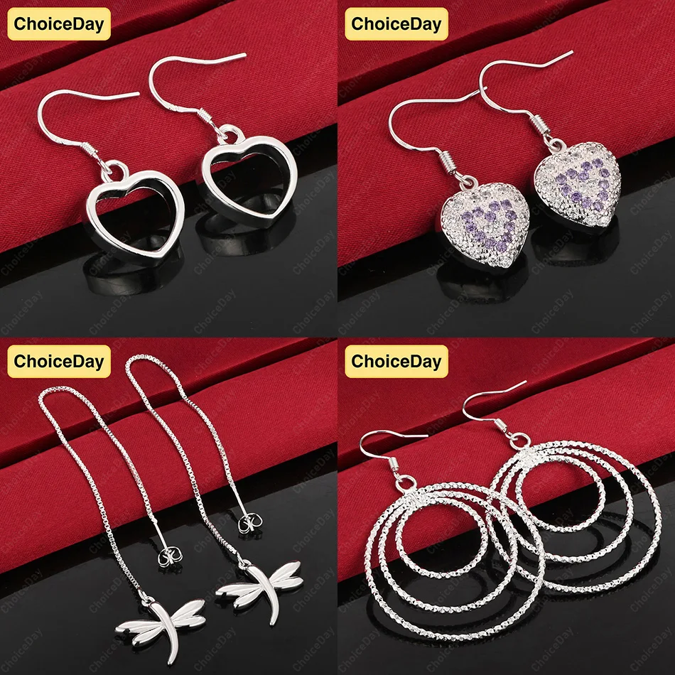 

ChoiceDay 925 Sterling Silver Delicate Dragonfly Heart Shaped Pendant Earrings Women Gift Party Jewelry Accessories