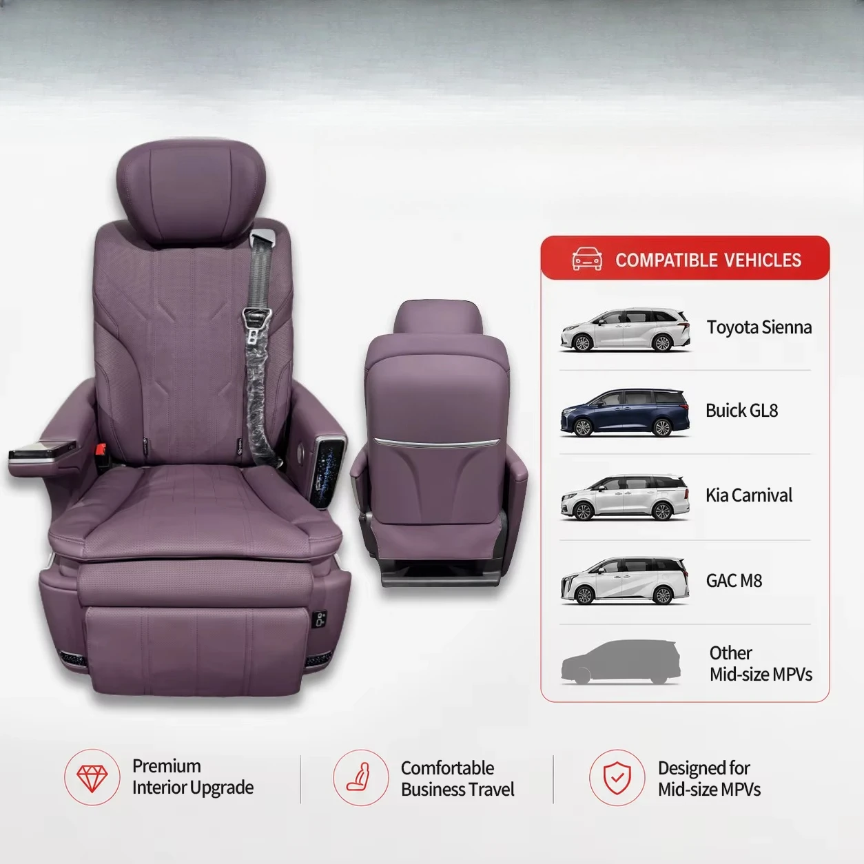 Premium Direct Napapi Leather Car MPV Aviation Seat with Smart Touchscreen Wireless Charge for Medium Vans Sienna GL8 M8