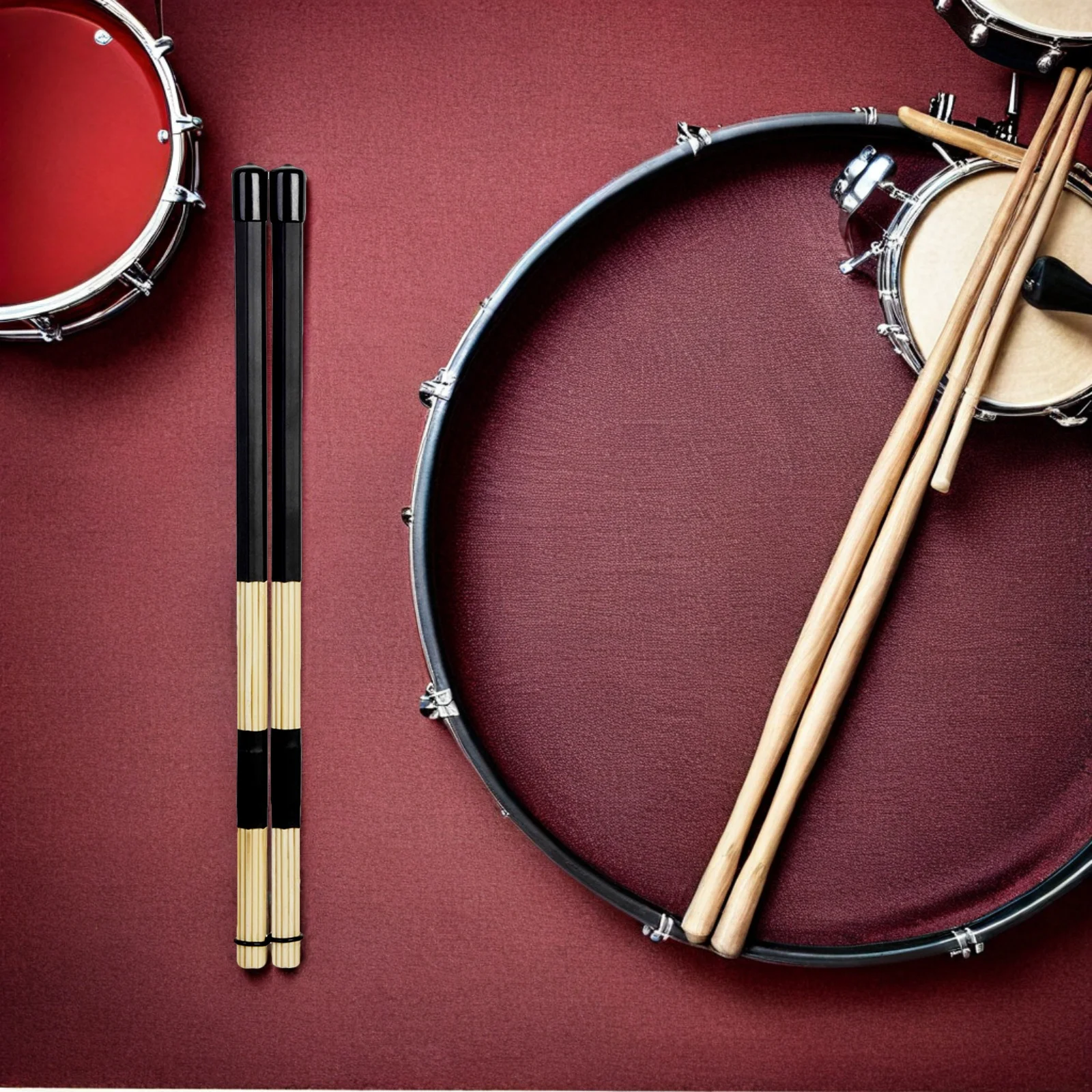 

2Pairs Acoustic Drum Brushes Bamboo Playing Rods for Practice Performance Minimalist Design Sturdy Construction Drum Accessories