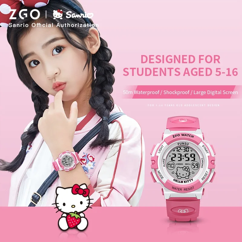 ZGO X Sanrio Hello Kitty reloj para niños niñas niña niño estudiante de escuela primaria impermeable luminoso lindo relojes electrónicos regalo 52