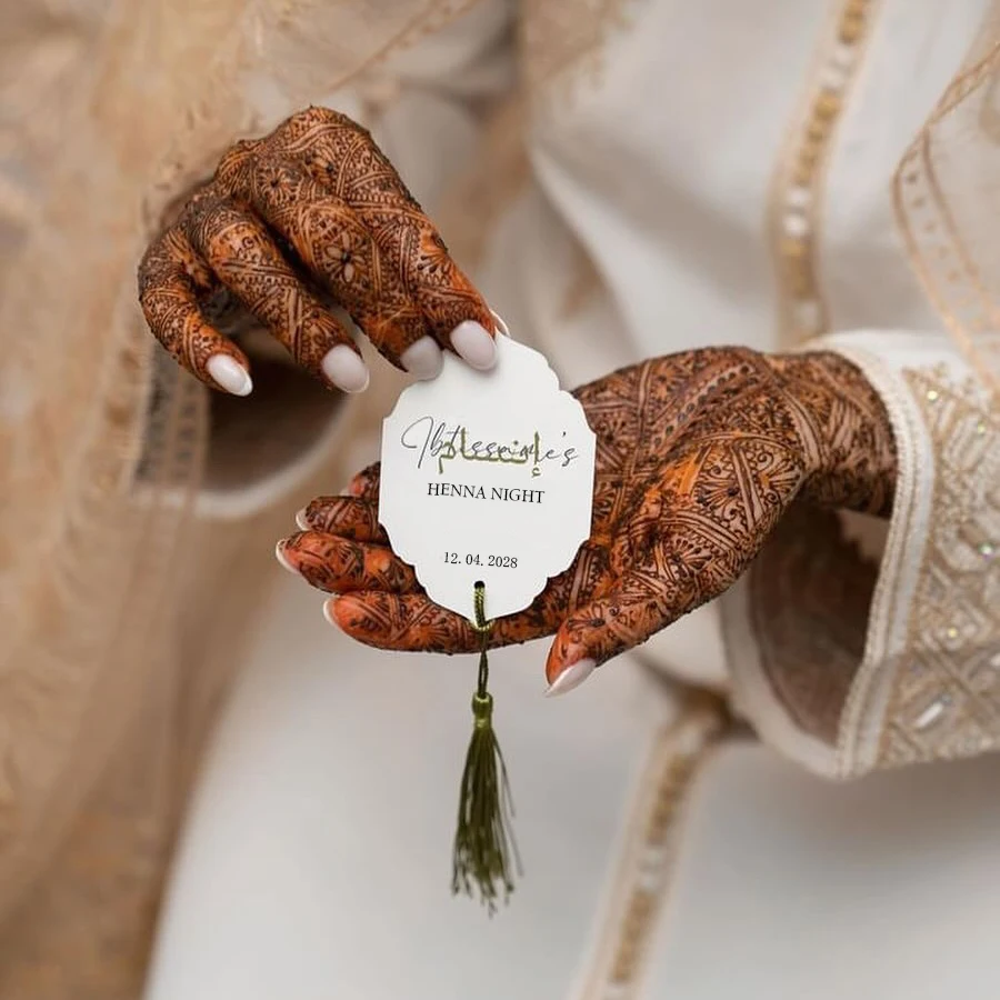 

Custom Henna Day Hang Tag Personalized Label Name Text Logo Print Wedding Party Favors Hamsa Save The Date Decoration DIY Packag