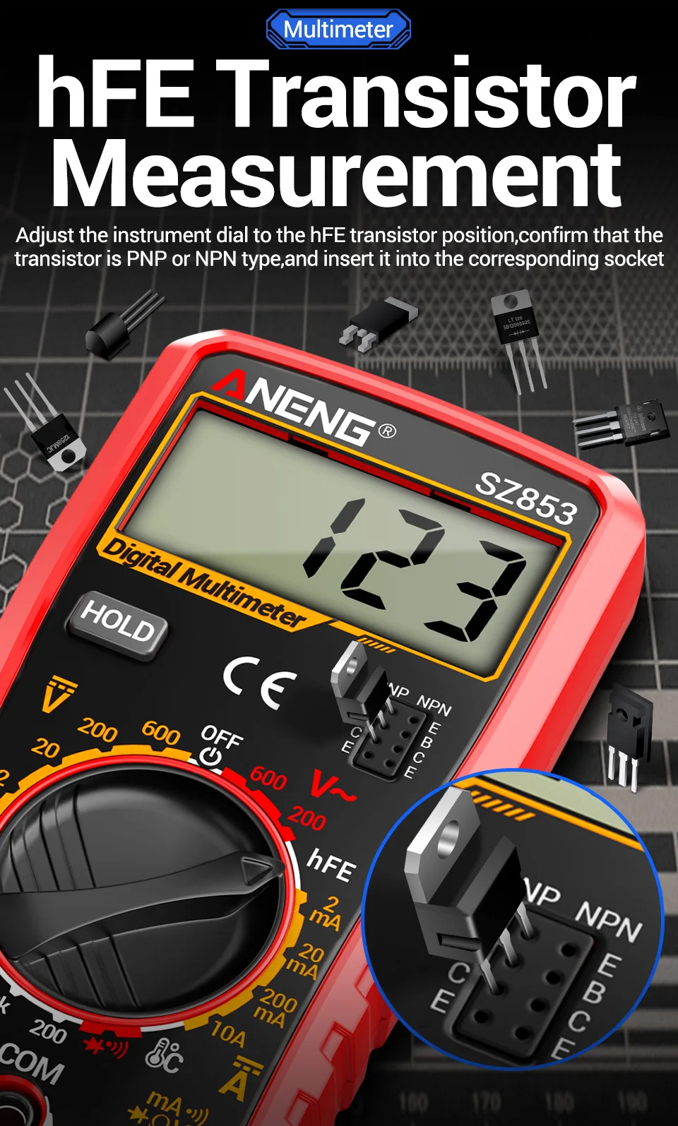 ANENG SZ853 Digitalmultimeter 1999 Zähler Multimeter-Tester misst AC/DC-Spannung, Strom, Widerstand, Temperatur, Diodentest. – Detail 3
