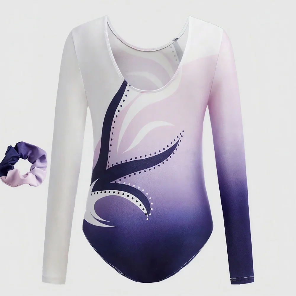 Leotardo de gimnasia para niñas, mono de Ballet de manga larga, traje de baile brillante para niños, mono de patinaje artístico, ropa de Bailarina