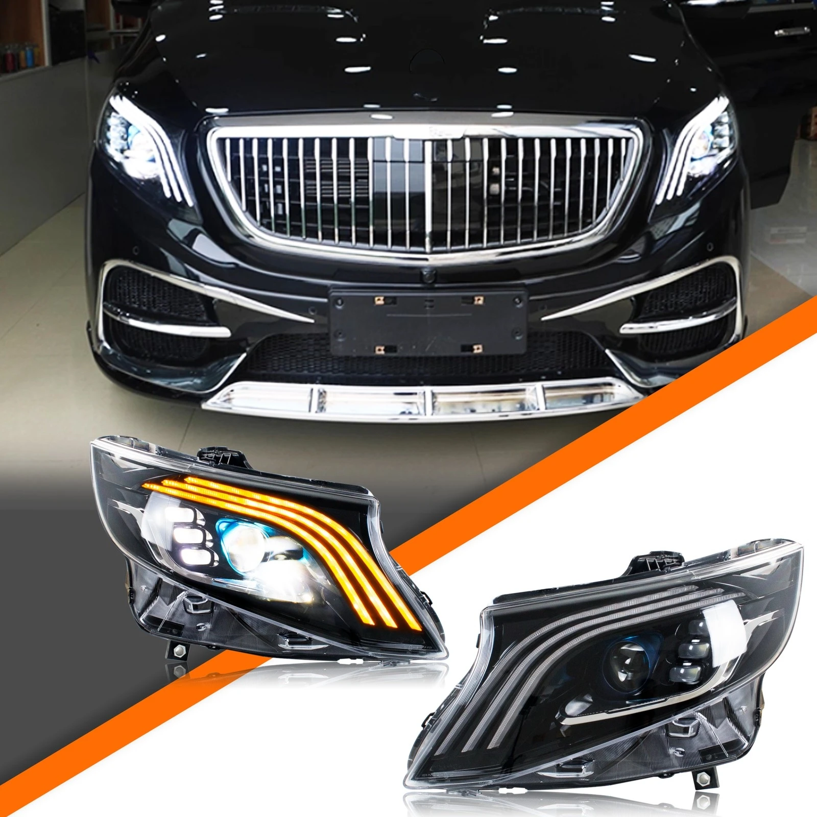 

LED Headlights for Mercedes Benz V-Class Vito W447 Metris 2016-2022 DRL Projector Sequential Turn Signal Front Lamps Assembly