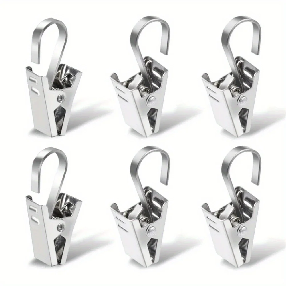 10PCS Multifunctional Stainless Steel Curtain Hook Clips Super Load-bearing Shower Door Curtain Hook Clip Window Accessories