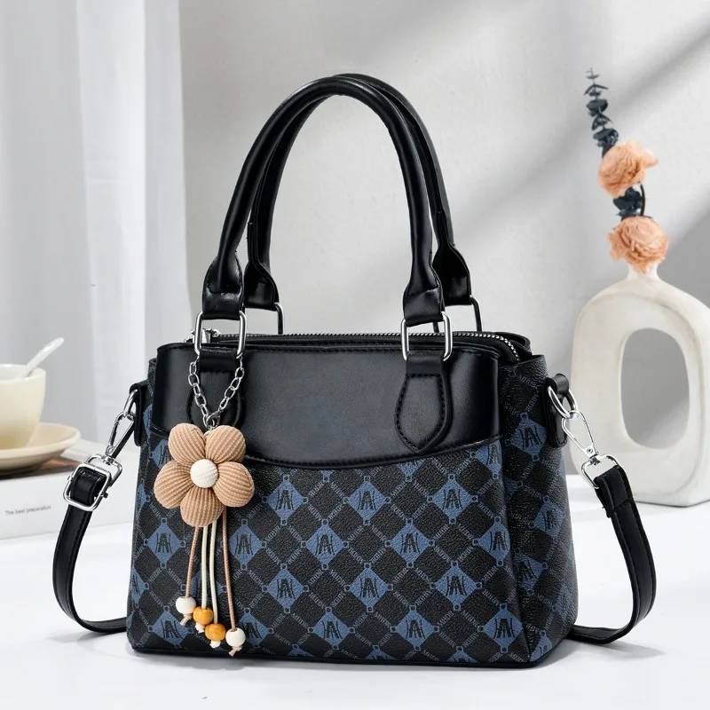New Retro Printed Handheld Tote Bag Women Color Blocked Crossbody Bag High Quality Soft Leather Trend Ladies Versatile Handbag
