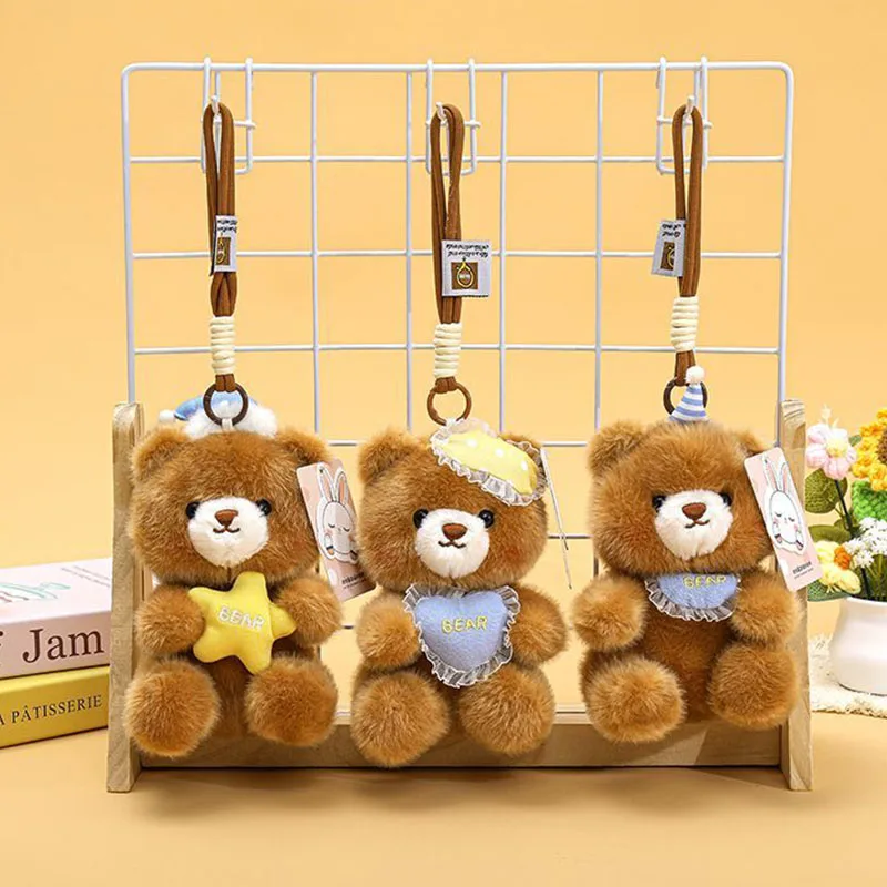 

Cute Sweet Sleep Bear Plush Keychain Soft Fluffy Bear Bag Charm Cartoon Stuffed Animal Pendant For Bag Decoration Birthday Gift