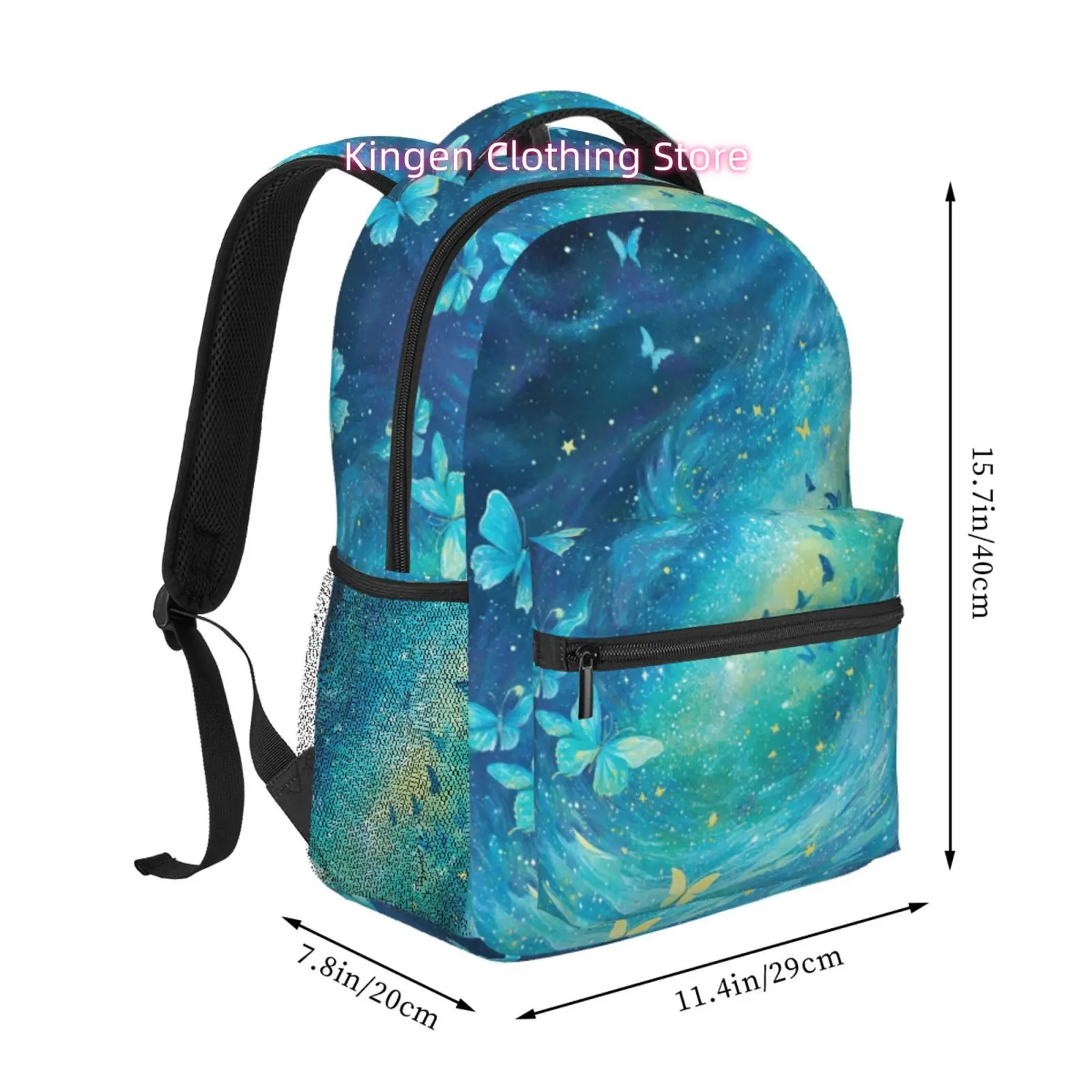 Starry Night with Butterflies Print Backpack, Oxford Cloth Adjustable Strap Casual Daypack, for Daily Commute, Weekend Trips And