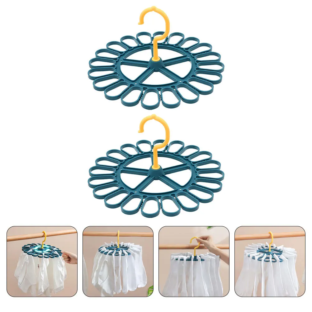 

2Pcs Rotating Socks Hanger Plastic Anti-Slip Windproof Laundry Drying Rack Underwear T-Shirt Hanger Sock Drying Rack