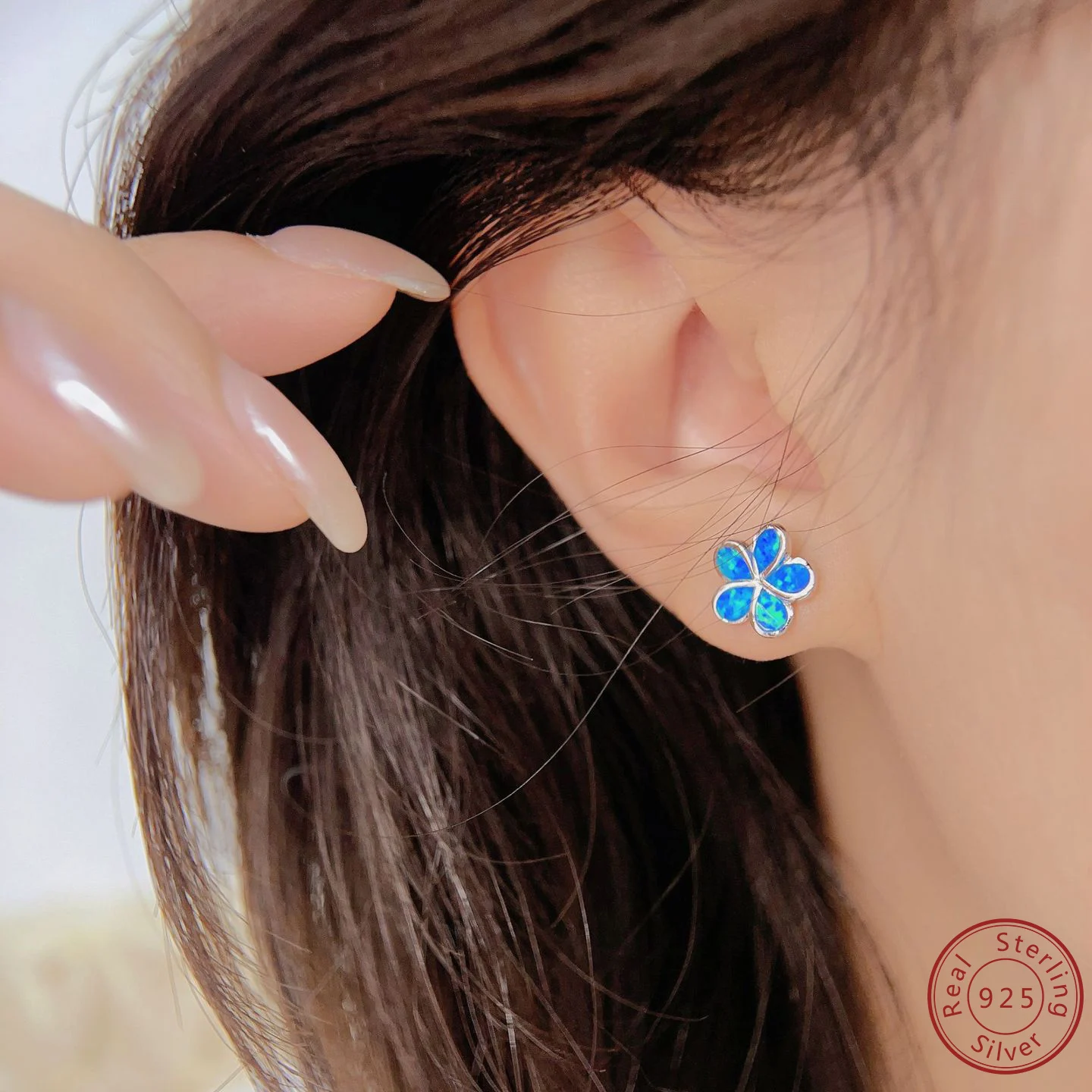 2023 Europe and America S925 Sterling Silver Jewelry Flower Earrings Cool Style New Fashion Versatile Blue Aobao Earrings Female