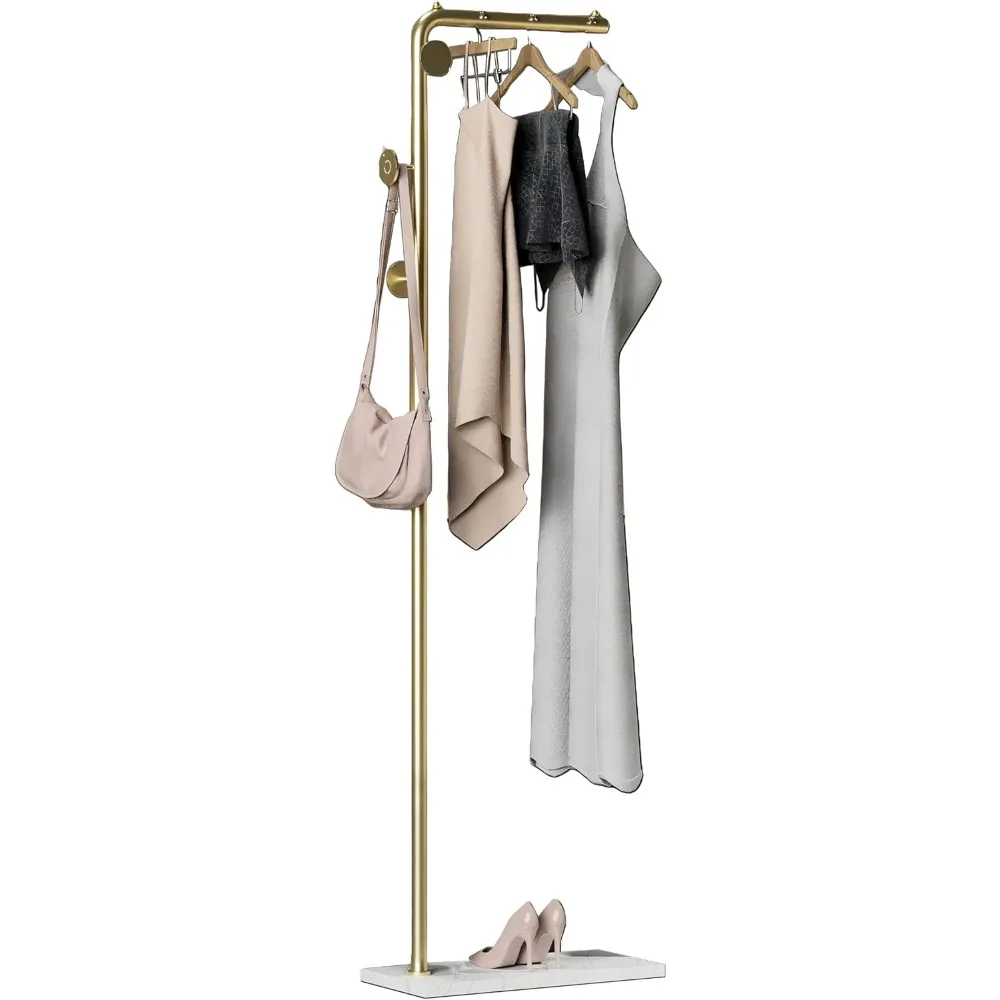

Coat Rack Stand, Gold Clothing Rack Freestanding with Satin Steel Finish and Natural Stable Marble Base, for Coats, Hats,Scarves