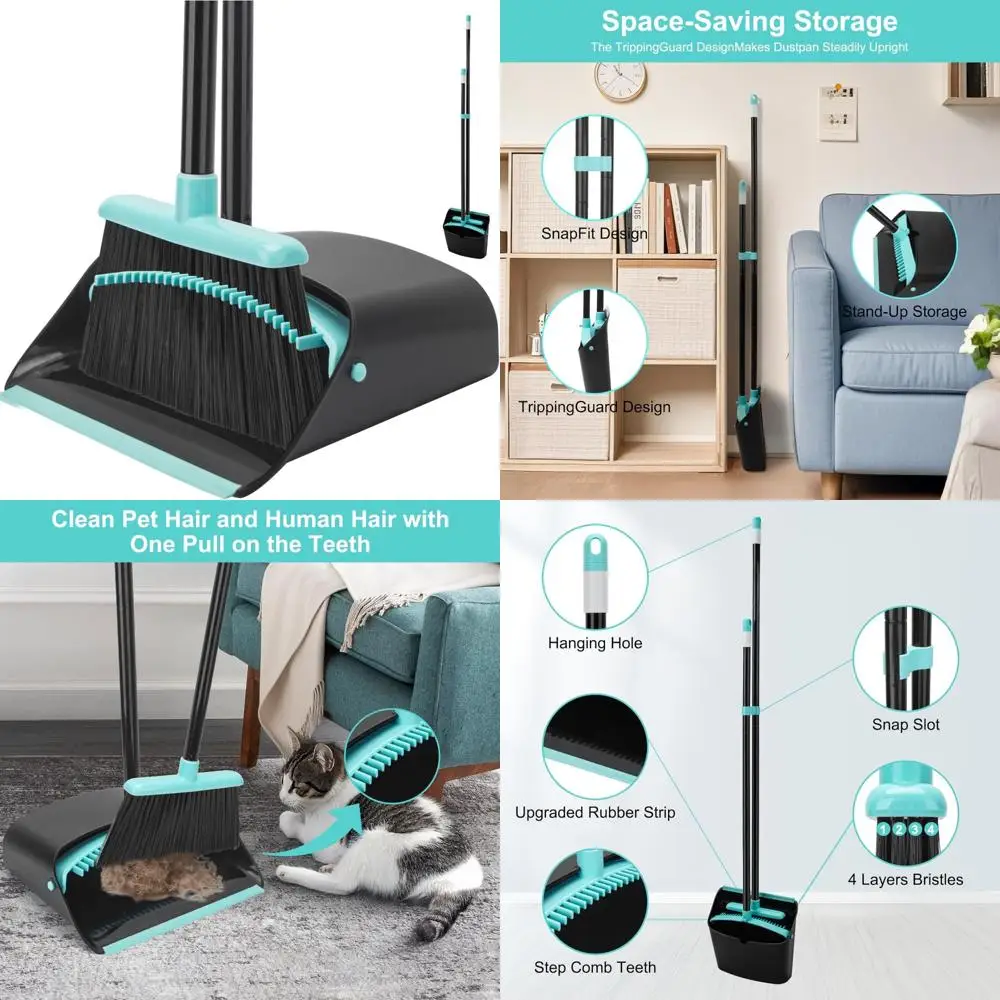 

метла и кастрюля для пыли с выдвижной ручкой 52-дюймовой длинной, комбинированный набор для совок, наборы метл для внутренней кухни