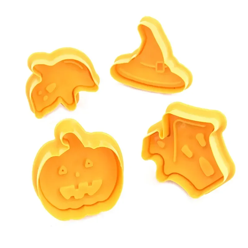 4pcs Halloween Pumpkin Ghost Theme Plastic Cookie Cutter Plunger Fondant Sugarcraft Chocolate Mold Cake Decorating Tools cuisine