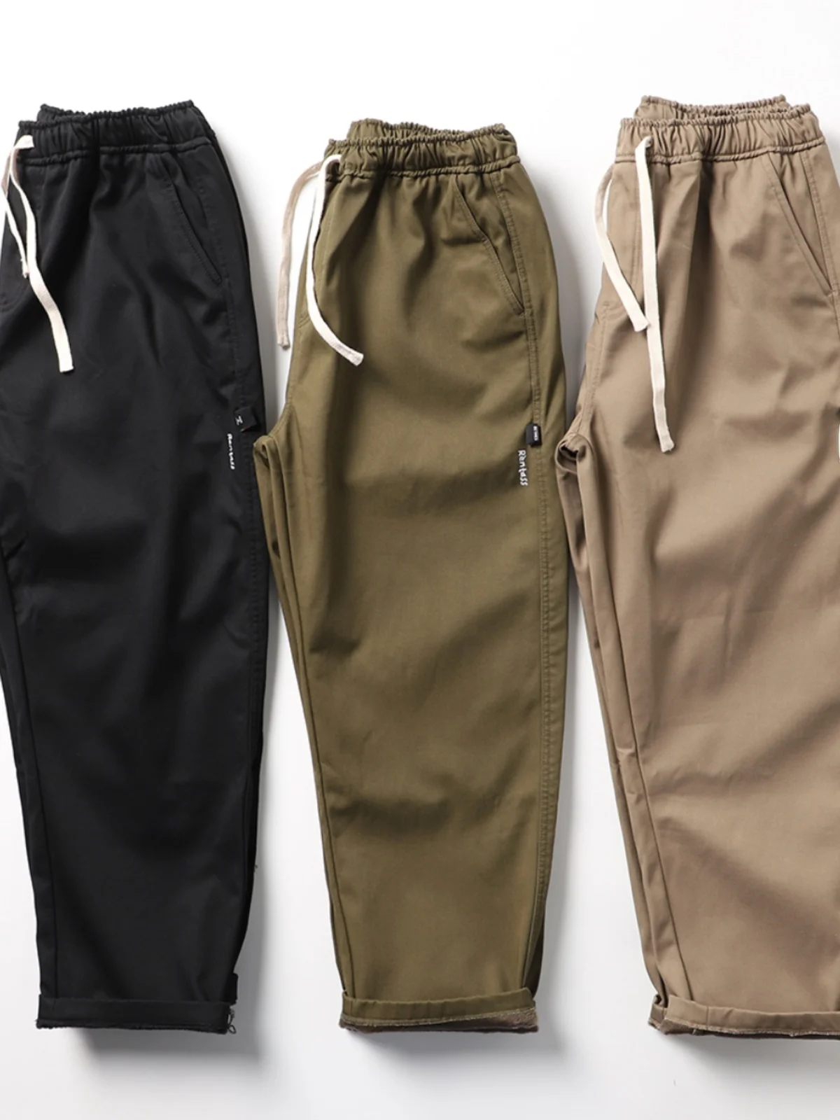 

Теплые и комфортные свободные прямые брюки с флисовой подкладкой для мужчин, универсальные широкие брюки в японском ретро-стиле