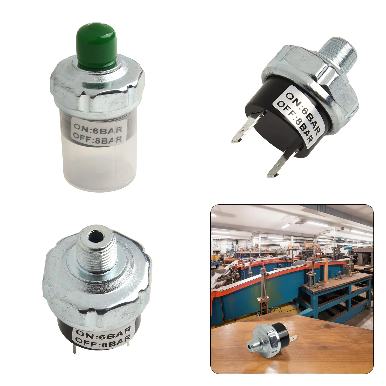 1/8 NPT Thread Air Pressure Switch Supporting 12V and 24V DC Input for Use in Air Compressor Pneumatic and Train Setups