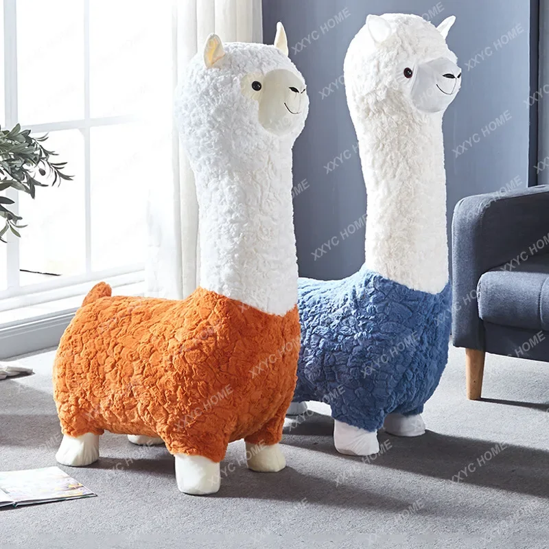 

Online celebrity creative cute alpaca stools plush children's stools cartoon animal stools changing shoes stool decorations