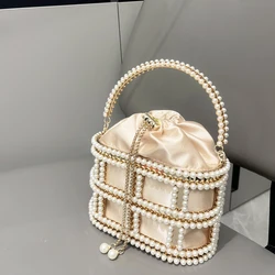 Handle Evening clutch Bag Purses and handbag luxury Designer shoulder bag Shiny Crystal Clutch purse Pearl decoration bucket bag