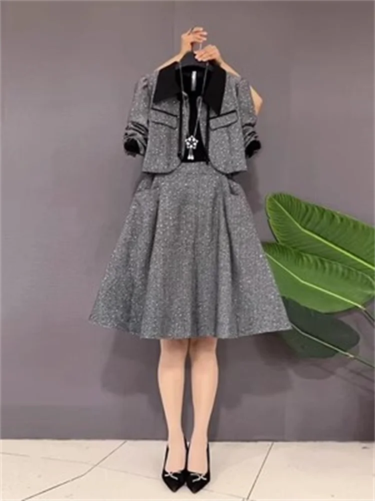 2023 Spring Autumn New Small Fragrant Style Two Piece Set Female Long Sleeved Lapel Button Coat Temperament Light Mature Set