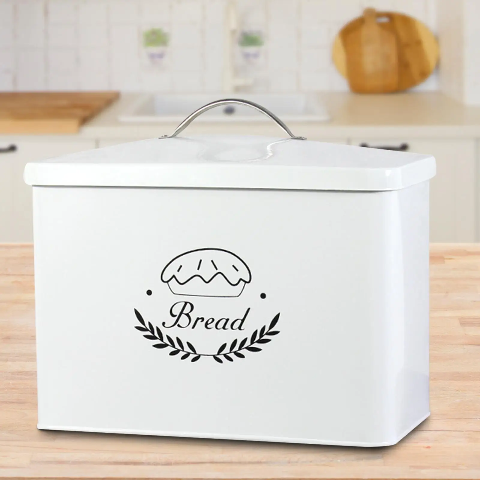 Metal Bread Bin with Lid Sealed Case Retro Ornament Dustproof Large Snack Container for Kitchen Office Dessert Shop Home Closet