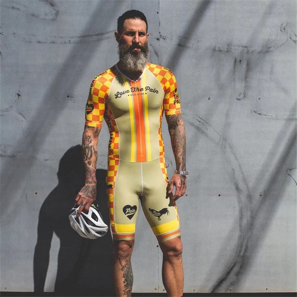 Love The Pain Men Triathlon Trisuit Cycling Jumpsuit Sets Skinsuit Maillot Ropa Ciclismo Bicycle Bike Clothes Cycling Areo Suit