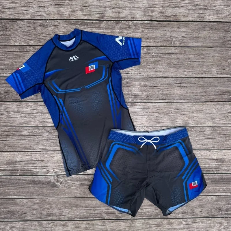 

2026 New Blue and Black Boxing Sports Suit, Men's Summer Breathable Quick-Drying Short-Sleeve Running and Fitness Unisex Style