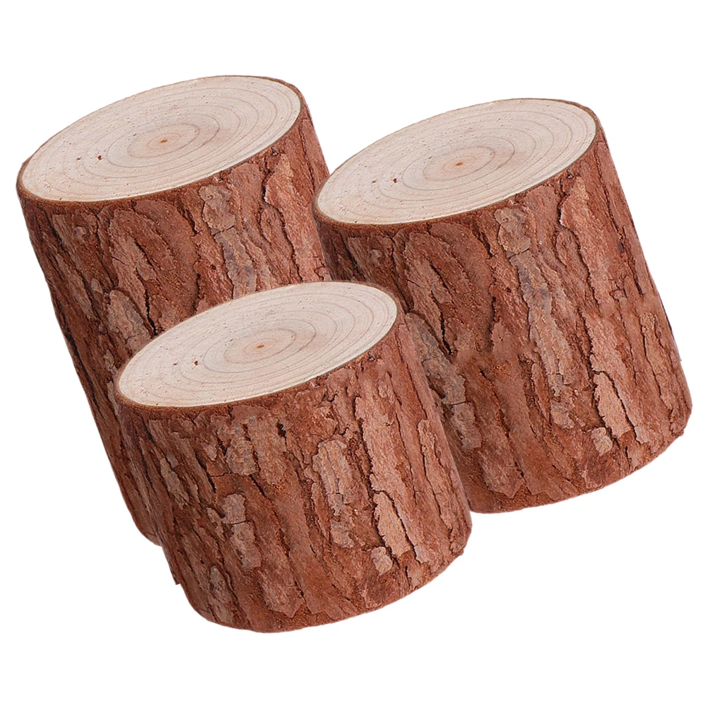 

3pcs Wooden Stump Ornaments Cedar Holder Tea Light Base Rustic Brown Diy Display Stand Unique Tree Stump Decoration