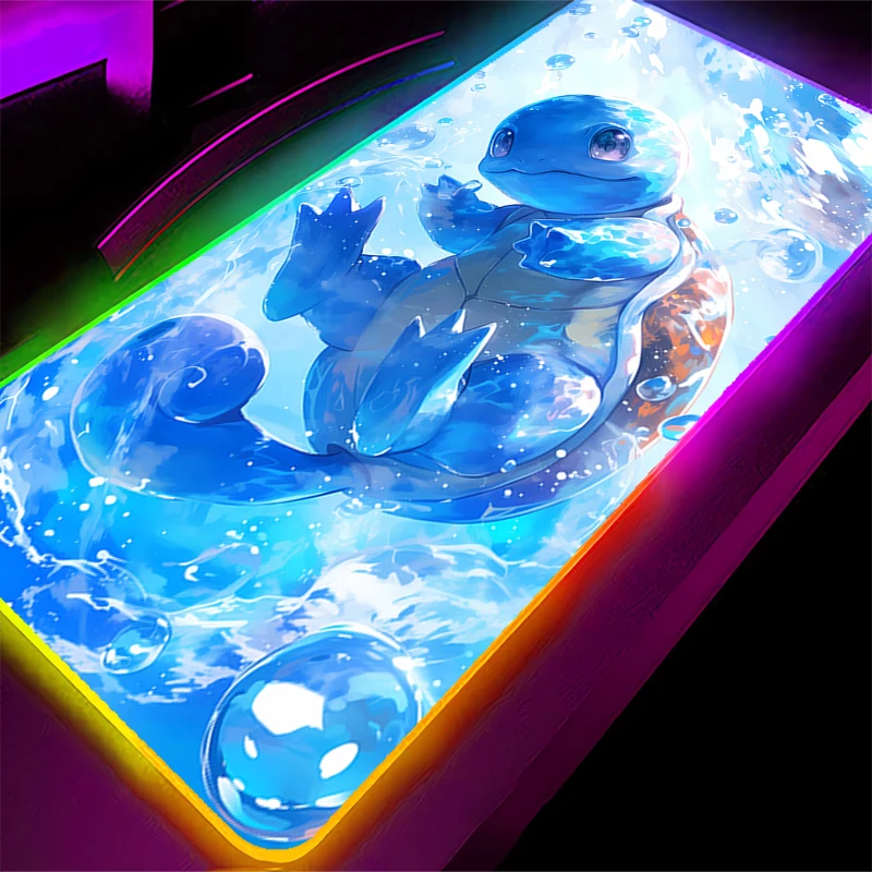 Anime Gaming Speed Mouse Pad LED Pokemon Squirtle Gamer Locking Edge Mouse Mat Backlight Keyboard Mousepad RGB Computer Desk Mat