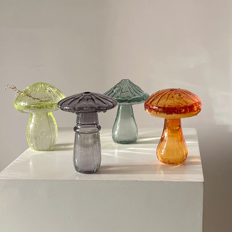 Jarrón de vidrio con forma de seta, botella de aromaterapia, flor hidropónica creativa para el hogar, adorno de mesa de decoración Simple