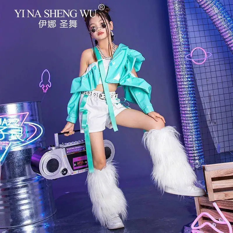 فتاة نموذج المنصة زي مجموعة الأطفال رقص الجاز الهيب هوب الرقص مرحلة الأداء الملابس موضة K-Pop بلوزات ومجموعة تي شيرتات قصيرة للأطفال