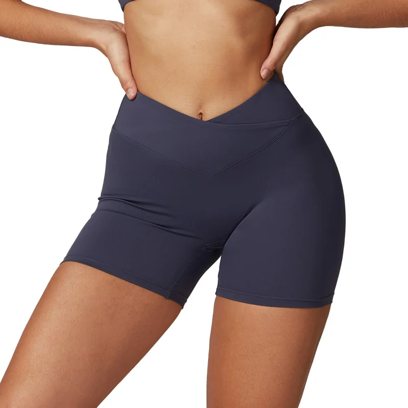 

ZC-Environmental Regeneration Nude Feel Tight Yoga Shorts Outer Wear Running Workout Pants Cross High Waist Workout Shorts for W