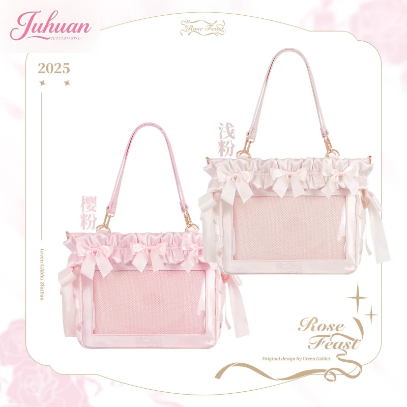 Japanese Original Lolita Bow Ribbon Here Satin Lta Bag for Women