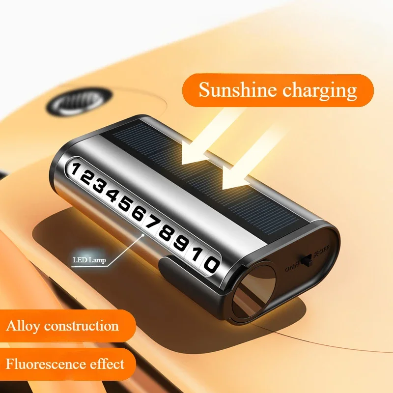 Temporary Parking Card Luminous Auto Parking Card Solar Charging Temporary Stop Phone Number Card for Car Interior Decor