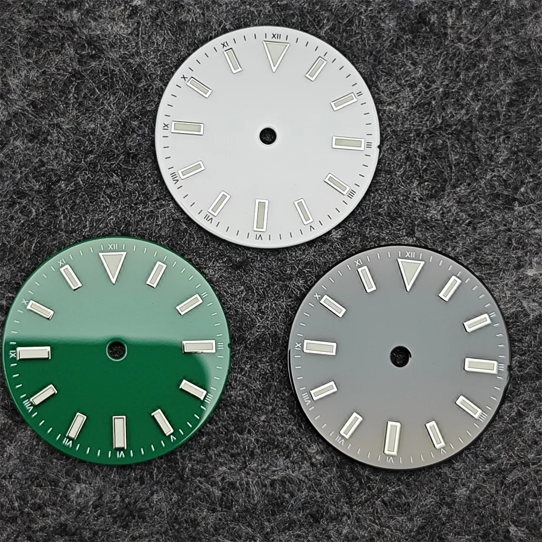 28.5mm Enameled Watch Dial with Green Luminous Coloured Watch Faces for NH35/ ETA2836 / 8215/ Mingzhu 2813 Movements