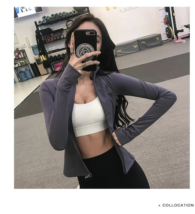 Women’s Slim Fit Lightweight Full Zip Up Yoga Workout Jacket Athletic Running Sports Track Jacket with Pockets Thumb