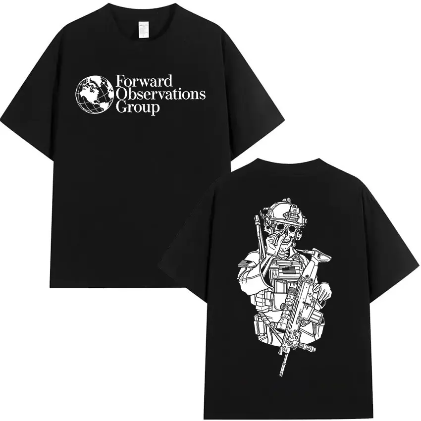 

Forward Observations Group Double Sided Print T Shirt Men's Death Skeleton Gothic Clothing T-shirts Retro Oversized Cotton Tees