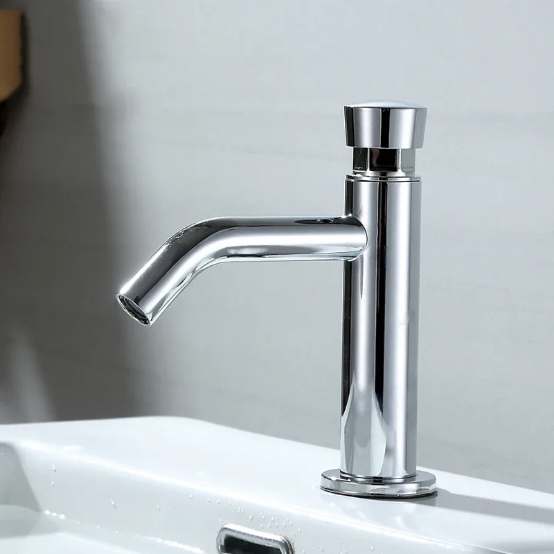 Bathroom Basin Faucet Time Delay Faucet Copper Touch Press Cold Water Saving Tap Wash Basin Tap for Home Public Toilet Hotel