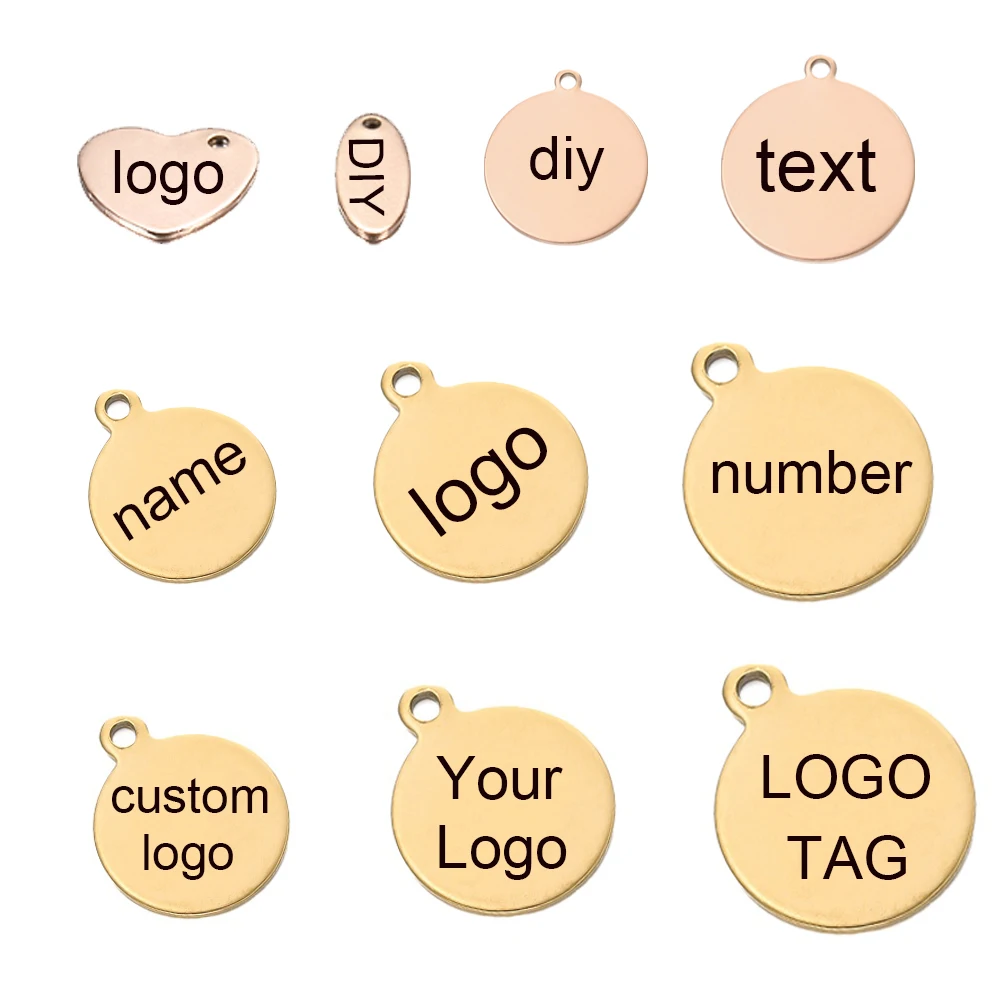 

30/50pcs Gold/Rose Gold Color Stainless Steel Customize Logo Name Tags Charms for DIY Jewelry Making Personalized Jewelry Tags