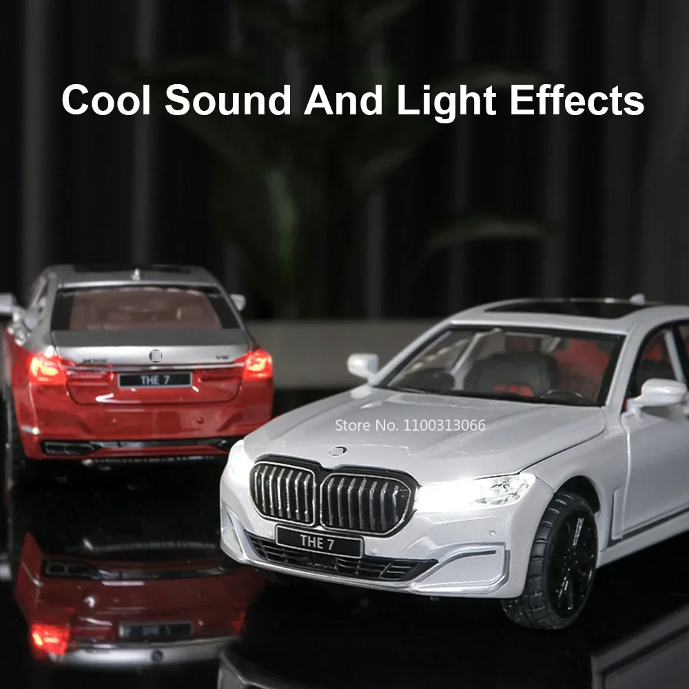 1:24 BMW THE760Li  Alloy Diecast Model Toy Cars Sound Light Doors Opened Pull Back Shock Absorption Simulation Vehicles Kid Gift