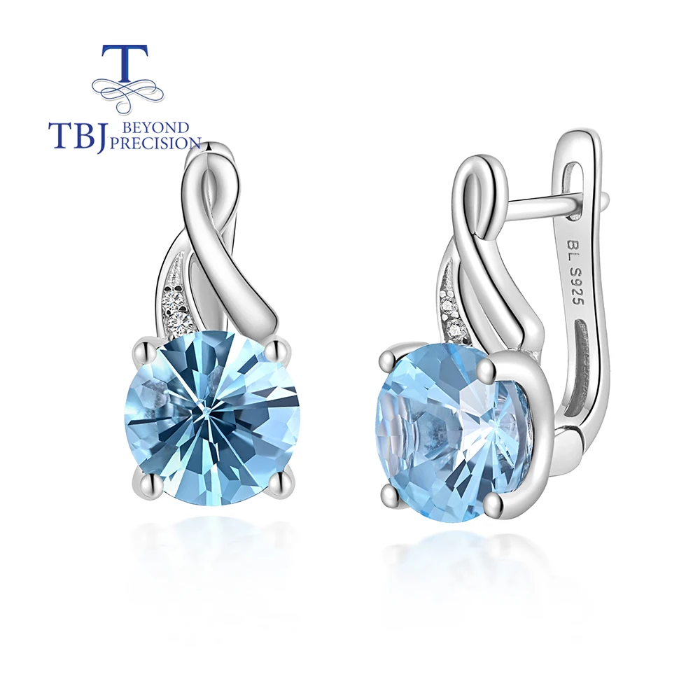 

Natural 7ct sky blue Topaz Clasp earring Football cut gemstones fine jewelry 925 sterling silver for women nice gift