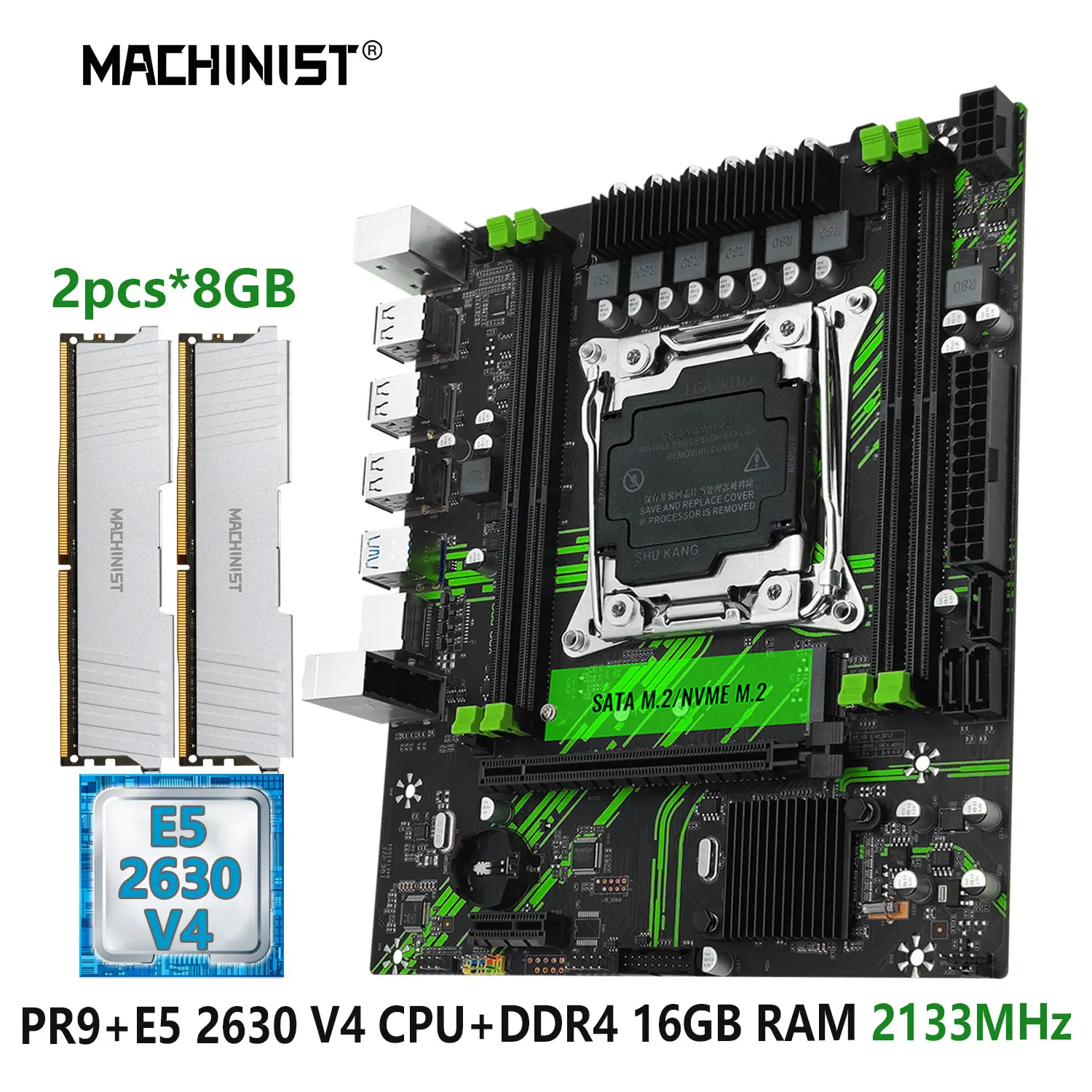 

MACHINIST X99 PR9 Motherboard Combo Set LGA 2011-3 CPU Kit Xeon E5 2630 V4 Processor + DDR4 16GB RAM Memory M-ATX NVME SATA M.2