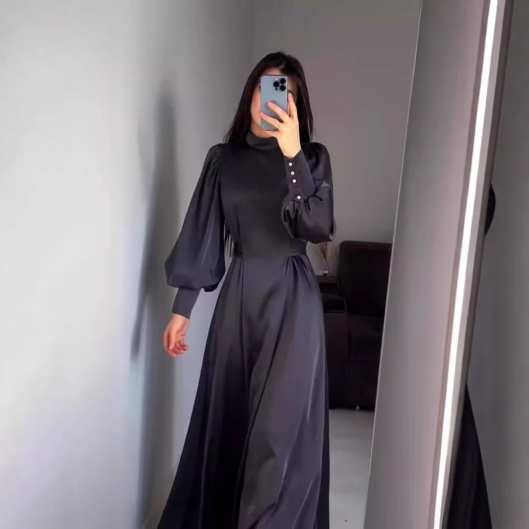 

Модное вечернее платье для взрослых по индивидуальному заказу с поясом, однотонное элегантное платье с длинными рукавами и тонким поясом в стиле ретро