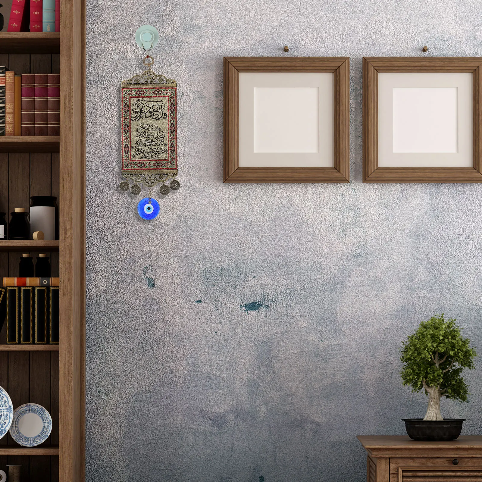 Chic Decorative Hanging Alloy Fabric Pendant Blue Eye Wall nament for Bedroom Living Room Study Home Decor