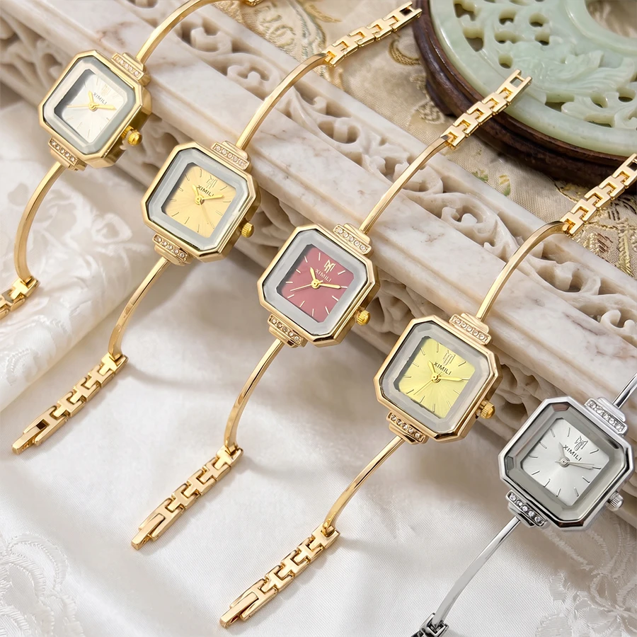Watch for Ladies: Square Dial Diamond-Embedded Ultra-Thin Strap Retro Style Minimalist Watch for Women